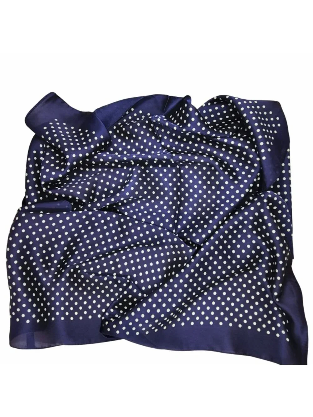 ✨Luxury Elegant Silky Scarf Navy Blue Beige Polka Dot Square Wrap Accessory New